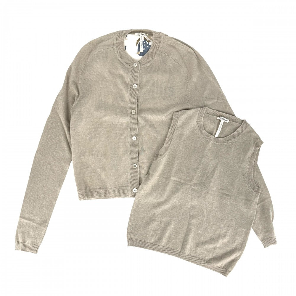 HERMES エルメス セット カーディガン ノースリーブ マルジェラ期 魚 アパレル 服 XS ベージュ 春 夏 麻 レディース【中古品】