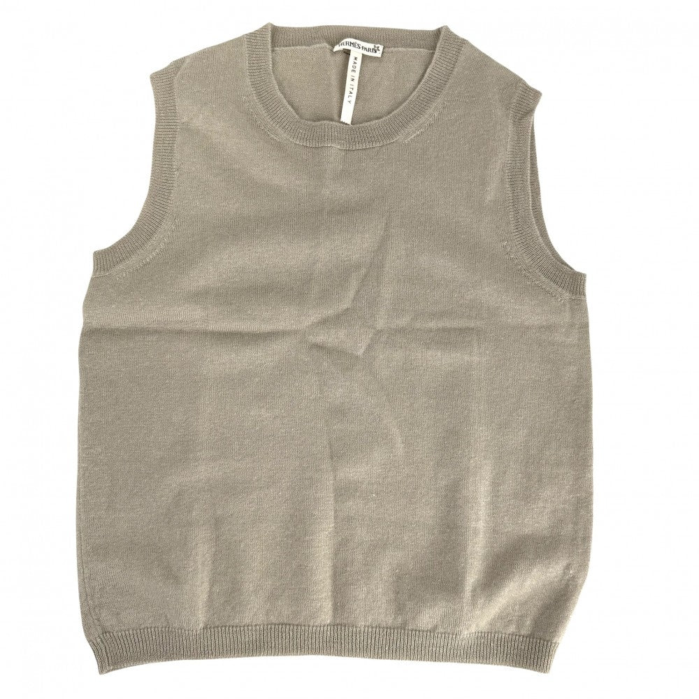 HERMES エルメス セット カーディガン ノースリーブ マルジェラ期 魚 アパレル 服 XS ベージュ 春 夏 麻 レディース【中古品】