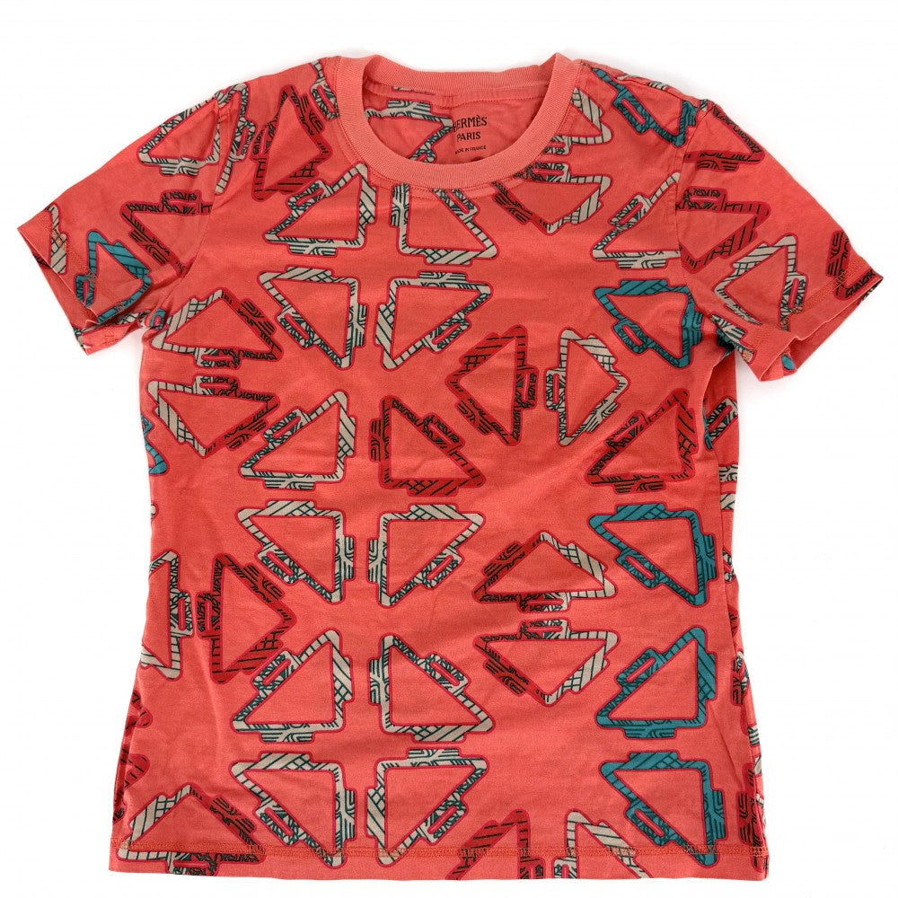 HERMES エルメス 半袖Ｔシャツ クルーネック トップス アパレル 服 34 オレンジ グリーン 緑 春 夏 コットン レディース【中古品】