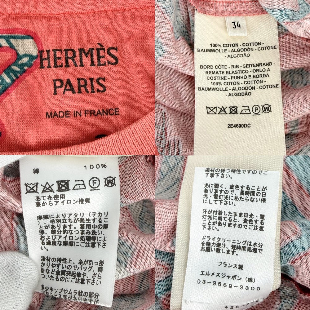 HERMES エルメス 半袖Ｔシャツ クルーネック トップス アパレル 服 34 オレンジ グリーン 緑 春 夏 コットン レディース【中古品】