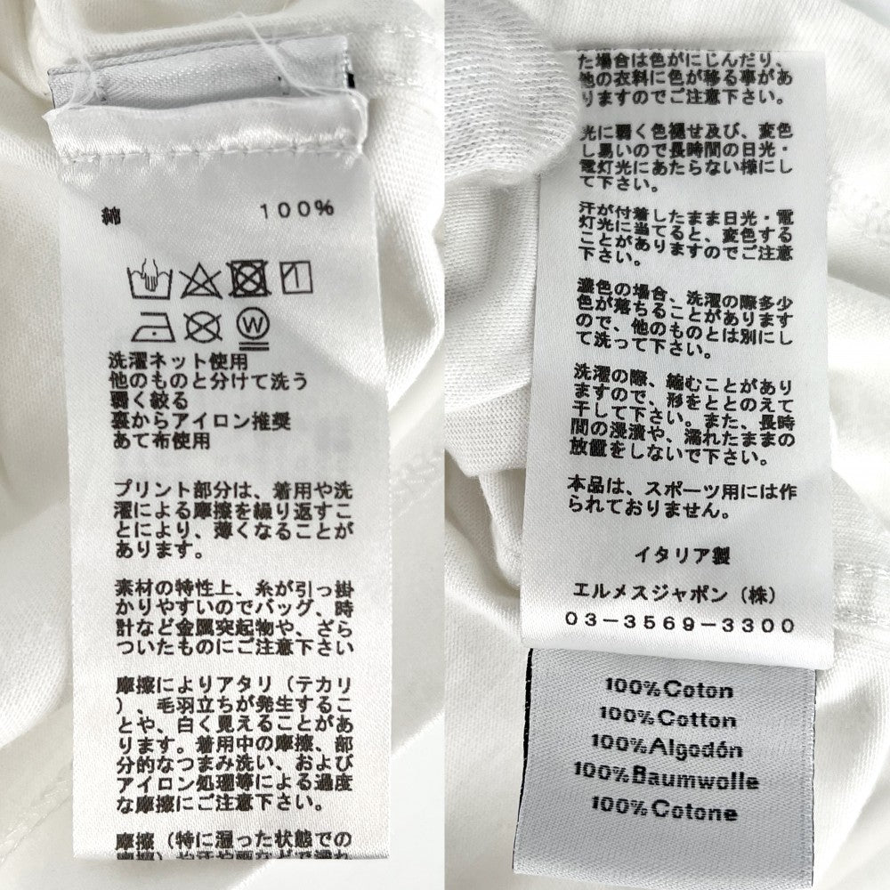 【開店SALE】 HERMES エルメス 半袖Ｔシャツ プールウォッチ クルーネック トップス サーフィン タコ 太陽 アパレル 服 M ホワイト 白 マルチカラー 春 夏 コットン レディース【中古品】