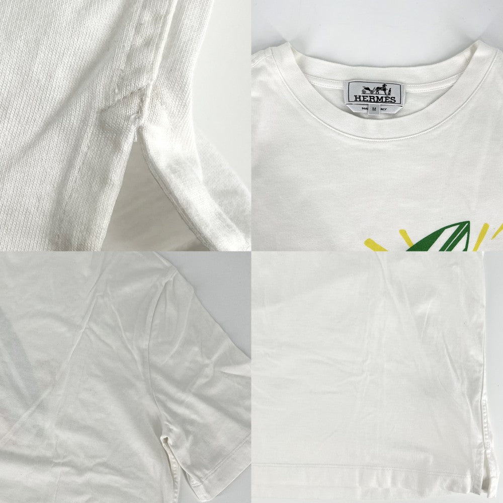【開店SALE】 HERMES エルメス 半袖Ｔシャツ プールウォッチ クルーネック トップス サーフィン タコ 太陽 アパレル 服 M ホワイト 白 マルチカラー 春 夏 コットン レディース【中古品】