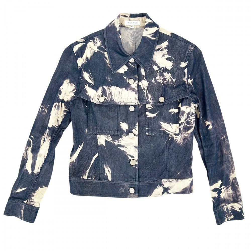 【開店SALE】 CELINE セリーヌ 長袖シャツ ショート丈ウエスタンシャツ トップス アパレル デニム 服 40 インディゴ シルバー金具 春 コットン シルク メンズ【中古品】