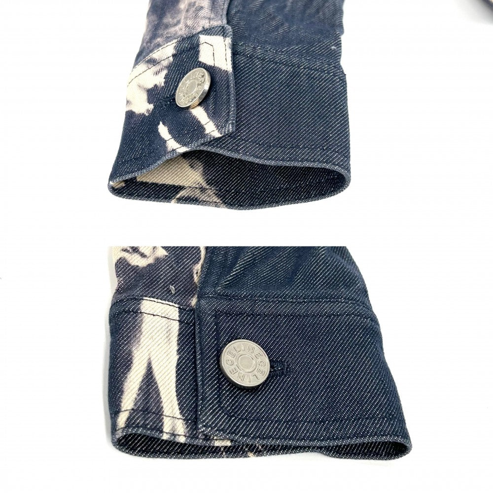 【開店SALE】 CELINE セリーヌ 長袖シャツ ショート丈ウエスタンシャツ トップス アパレル デニム 服 40 インディゴ シルバー金具 春 コットン シルク メンズ【中古品】