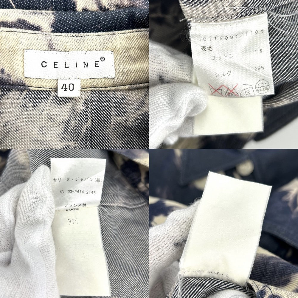 【開店SALE】 CELINE セリーヌ 長袖シャツ ショート丈ウエスタンシャツ トップス アパレル デニム 服 40 インディゴ シルバー金具 春 コットン シルク メンズ【中古品】