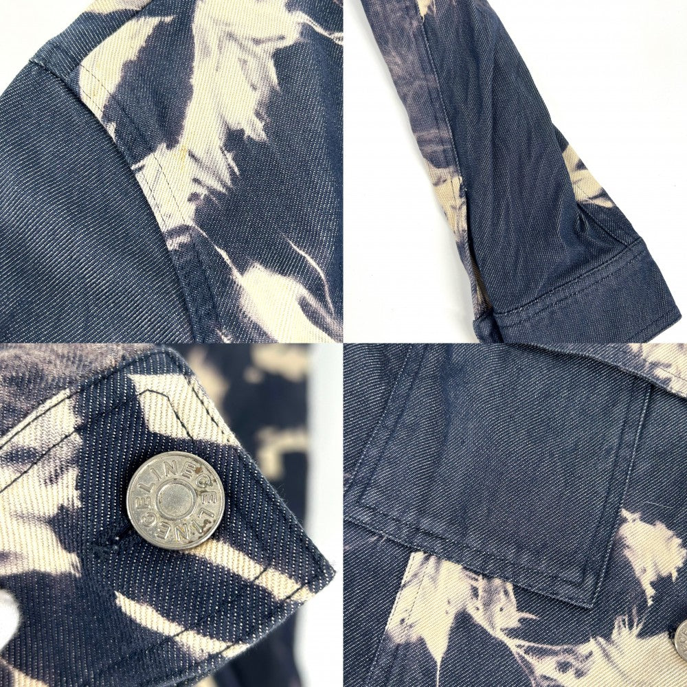 【開店SALE】 CELINE セリーヌ 長袖シャツ ショート丈ウエスタンシャツ トップス アパレル デニム 服 40 インディゴ シルバー金具 春 コットン シルク メンズ【中古品】