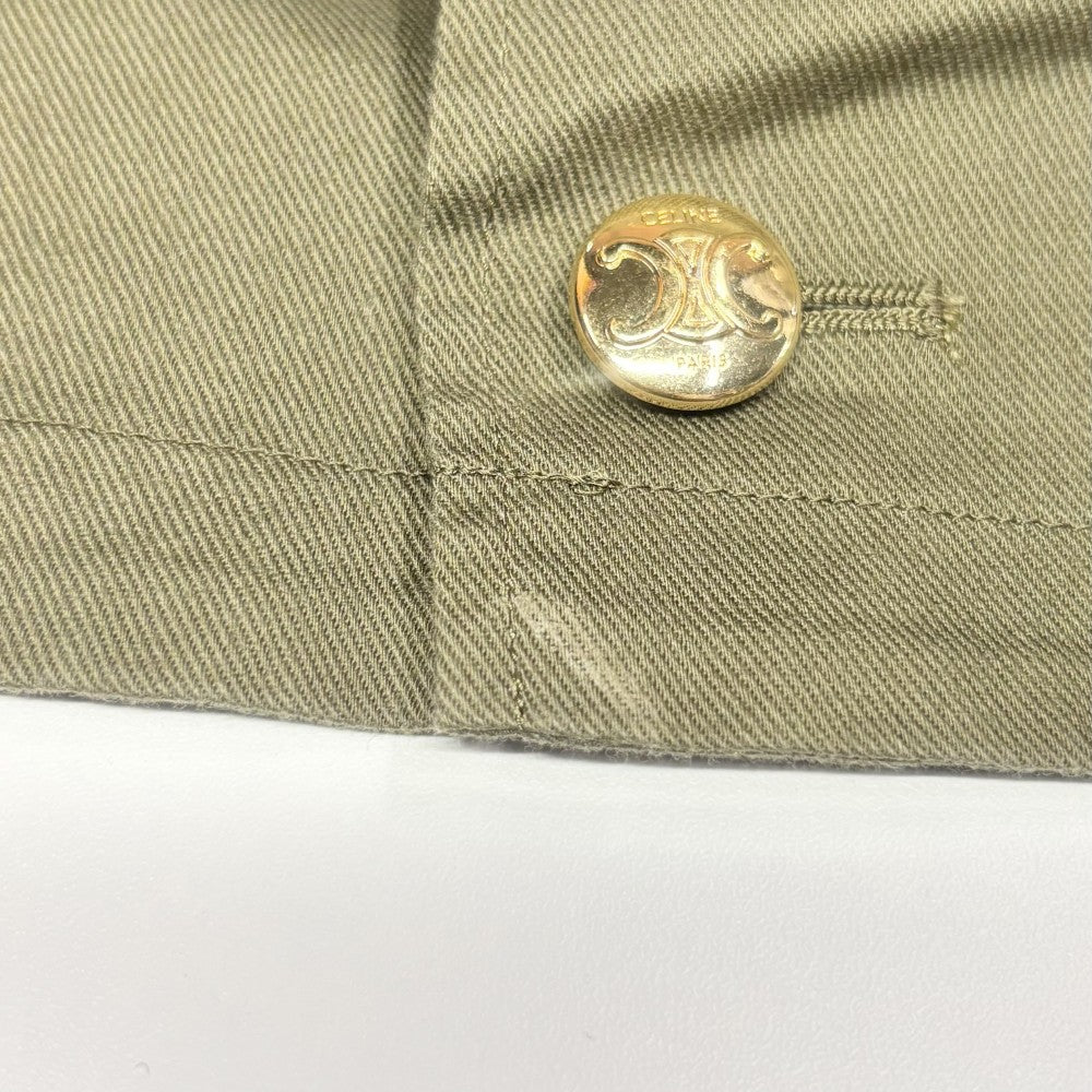 CELINE セリーヌ 半袖シャツ トリオンフボタン ショート丈シャツ トップス アパレル 服 クロップド丈 36 2C580106K カーキ ゴールド金具 春 夏 秋 コットン レディース【中古品】