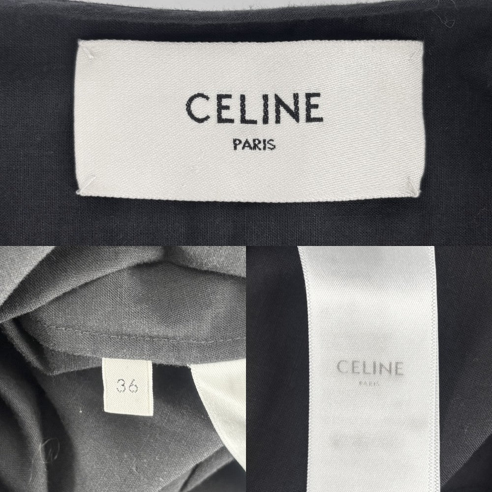【開店SALE】 CELINE セリーヌ ワンピース トリオンフ レース ミニ丈 長袖 アパレル 服 36 2R73J658R ブラック 黒 ゴールド金具 春 秋 コットン レディース【中古品】