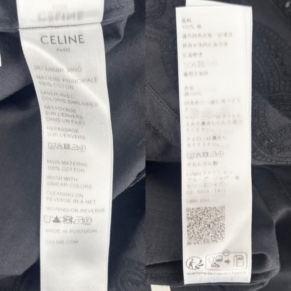 【開店SALE】 CELINE セリーヌ ワンピース トリオンフ レース ミニ丈 長袖 アパレル 服 36 2R73J658R ブラック 黒 ゴールド金具 春 秋 コットン レディース【中古品】