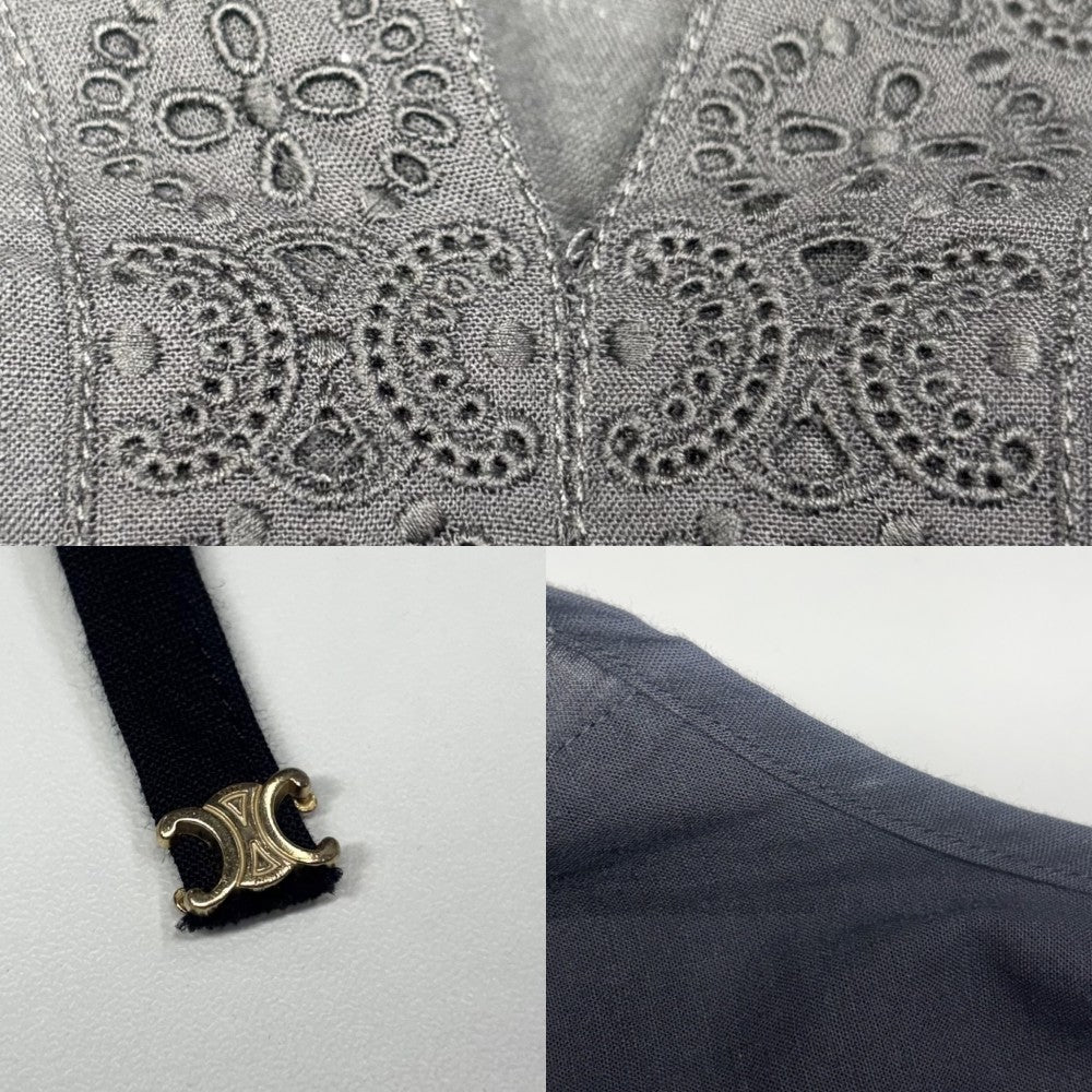 【開店SALE】 CELINE セリーヌ ワンピース トリオンフ レース ミニ丈 長袖 アパレル 服 36 2R73J658R ブラック 黒 ゴールド金具 春 秋 コットン レディース【中古品】
