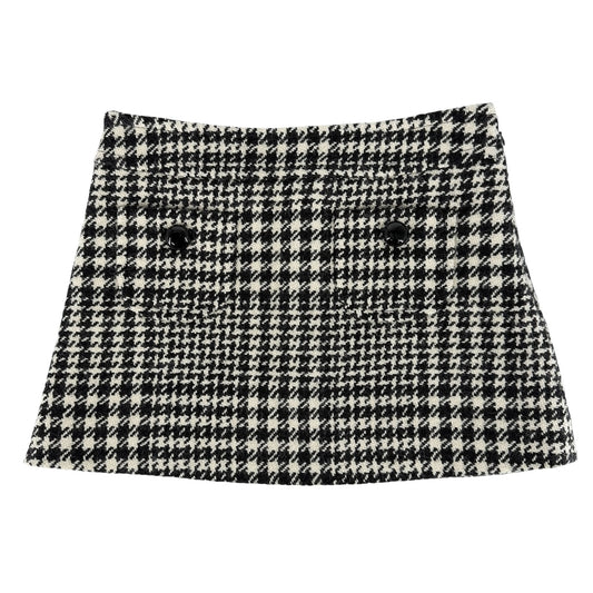 CELINE セリーヌ スカート ミニスカート ツイード 34 ホワイト 白 ブラック 黒 ブラック金具 ウール ナイロン レーヨン キッズ【中古品】