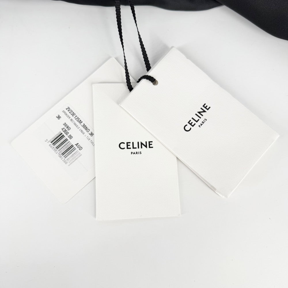 CELINE セリーヌ テーラードジャケット レクタングルスペンサージャケット ショート丈 アウター アパレル 服 36 ブラック 黒 春 秋 ウール モヘヤ ポリエステル レディース【中古品】