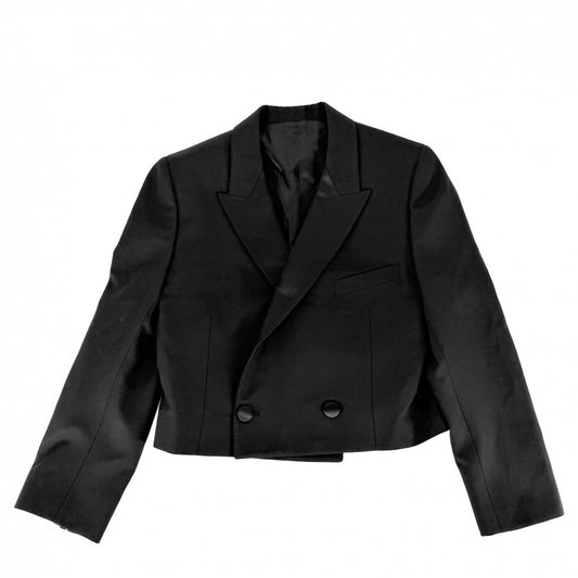 CELINE セリーヌ テーラードジャケット レクタングルスペンサージャケット ショート丈 アウター アパレル 服 36 ブラック 黒 春 秋 ウール モヘヤ ポリエステル レディース【中古品】
