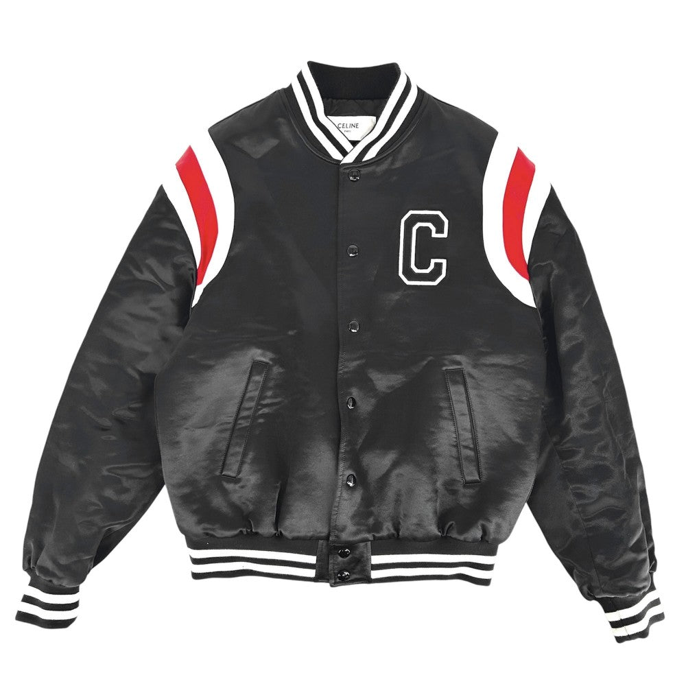 【開店SALE】 CELINE セリーヌ ブルゾン ロゴ アウター ボンバージャケット アパレル 服 46 ブラック 黒 シルバー金具 ウール レーヨン メンズ【中古品】