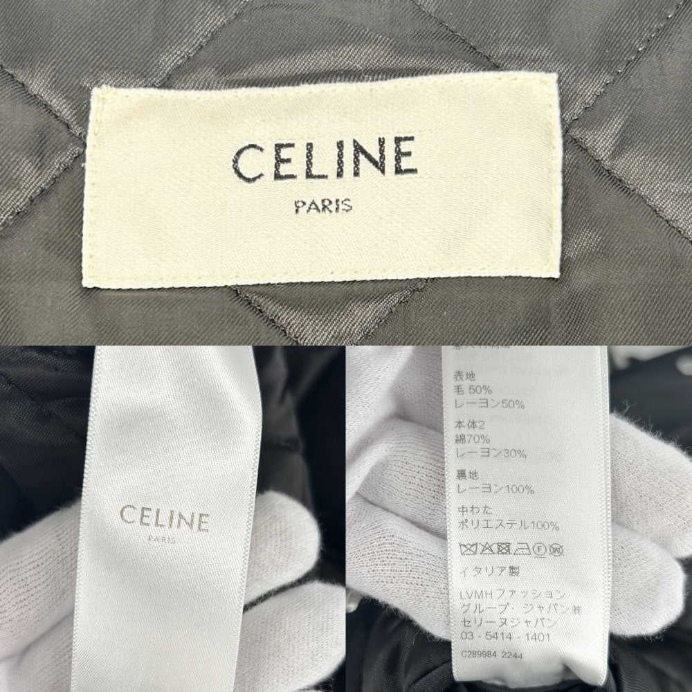 【開店SALE】 CELINE セリーヌ ブルゾン ロゴ アウター ボンバージャケット アパレル 服 46 ブラック 黒 シルバー金具 ウール レーヨン メンズ【中古品】