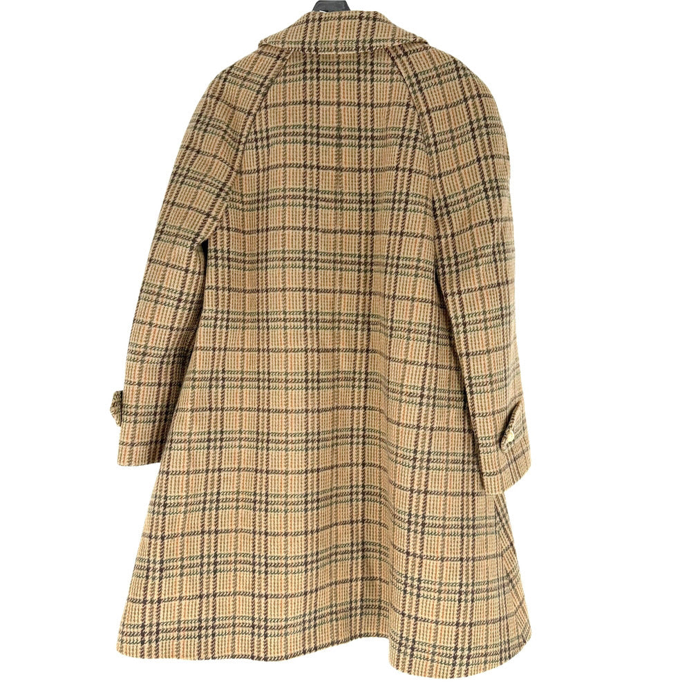 CELINE セリーヌ コート チェック ロングコート アウター 服 アパレル 34 ブラウン 茶 ゴールド金具 秋 冬 ウール ナイロン レディース【中古品】