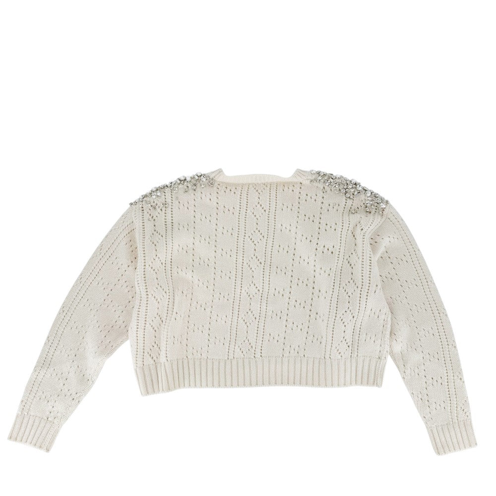 MIUMIU ミュウミュウ ニット クルーネック 長袖 ビジュー アパレル 服 38 アイボリー 秋 冬 カシミヤ レディース【中古品】