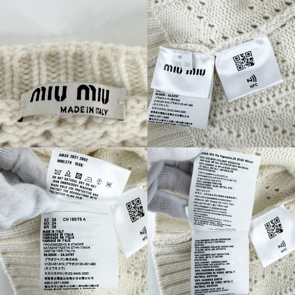MIUMIU ミュウミュウ ニット クルーネック 長袖 ビジュー アパレル 服
