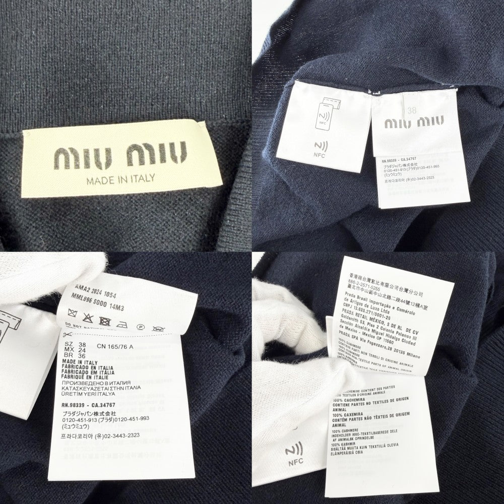 MIUMIU ミュウミュウ ポロシャツ 半袖 アパレル 服 38 ネイビー 紺 ゴールド 春 夏 カシミヤ レディース【中古品】