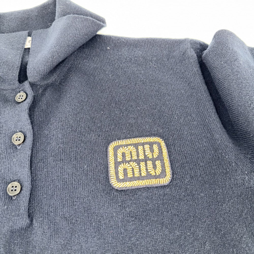 MIUMIU ミュウミュウ ポロシャツ 半袖 アパレル 服 38 ネイビー 紺 ゴールド 春 夏 カシミヤ レディース【中古品】