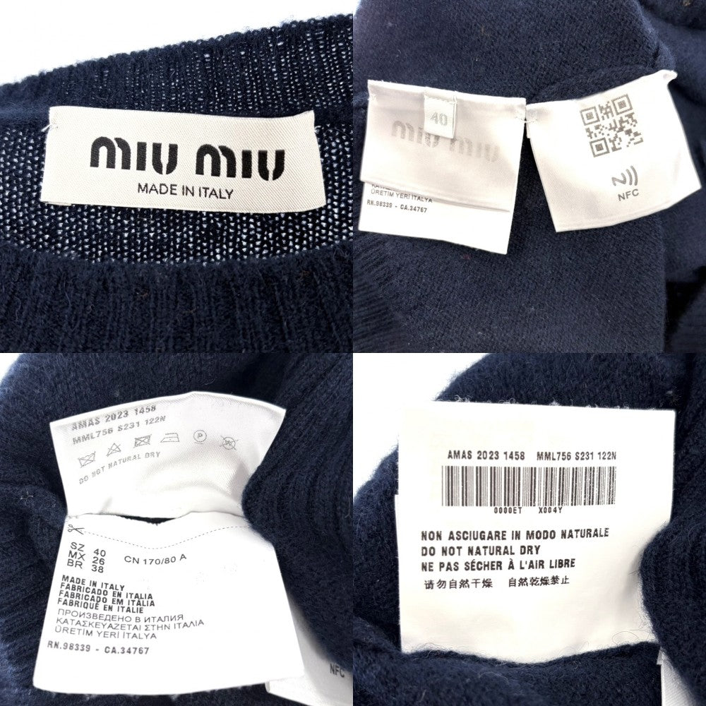 MIUMIU ミュウミュウ トップス センタースリット バックロゴ 長袖 ニット アパレル 服 セーター 40 ネイビー 紺 秋 冬 カシミヤ レディース【中古品】