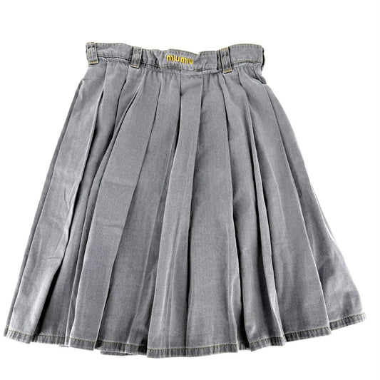 MIUMIU ミュウミュウ スカート ロゴ プリーツ ボトムス 服 アパレル 38 グレー イエロー コットン レディース【中古品】