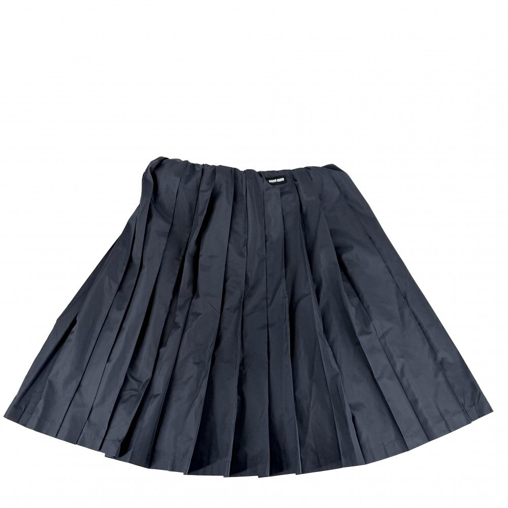 MIUMIU ミュウミュウ スカート ロゴ プリーツ ボトムス 服 アパレル 38 ネイビー 紺 リサイクルポリエステル コットン レディース【中古品】