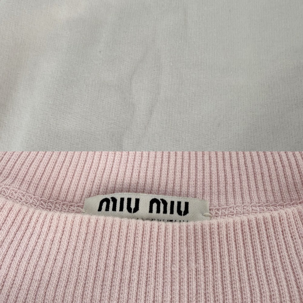 MIUMIU ミュウミュウ スウェット ロゴ スタッズ 長袖 トップス アパレル 服 裏起毛 S ピンク 秋 冬 コットン レディース【中古品】