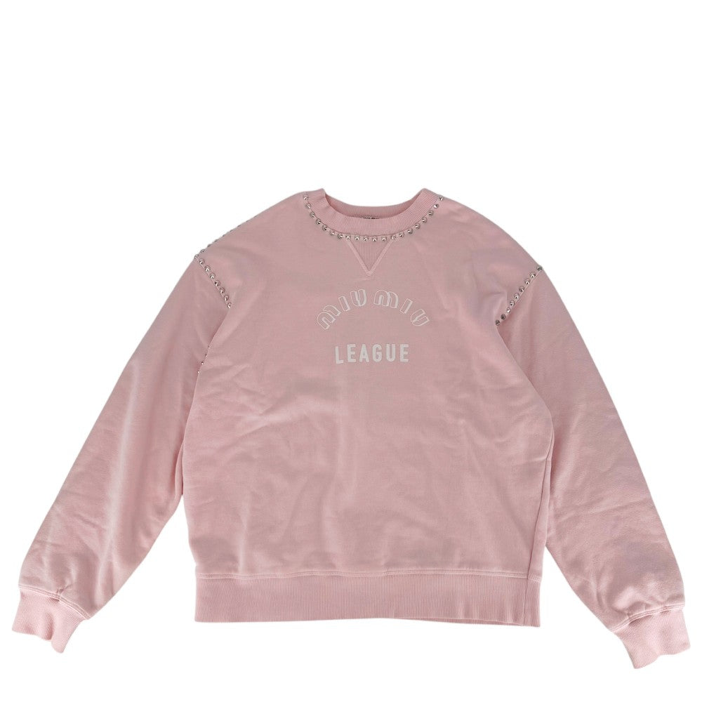MIUMIU ミュウミュウ スウェット ロゴ スタッズ 長袖 トップス アパレル 服 裏起毛 S ピンク 秋 冬 コットン レディース【中古品】