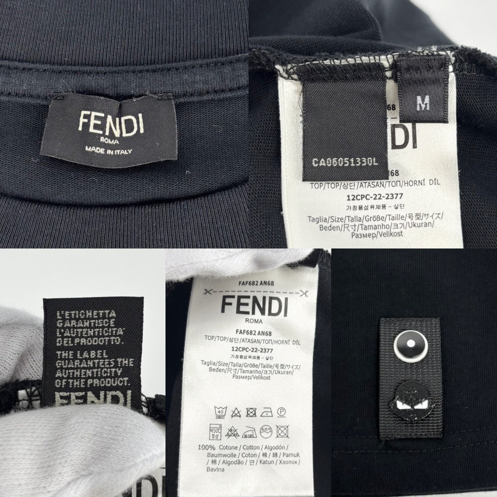 【開店SALE】 FENDI フェンディ 半袖Ｔシャツ ズッカ トップス アパレル ロゴポケット クルーネック 服 カットソー M FAF682 ブラック 黒 シルバー金具 春 夏 コットン レディース【中古品】