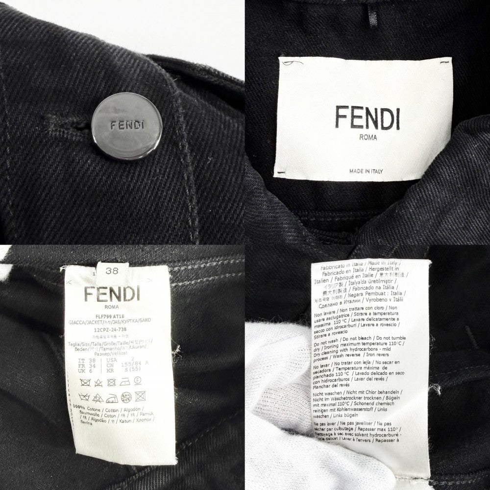 FENDI フェンディ デニムジャケット ズッカ 総柄 アウター ロゴ アパレル 服 38 ブラック 黒 シルバー金具 秋 冬 コットン レディース【中古品】