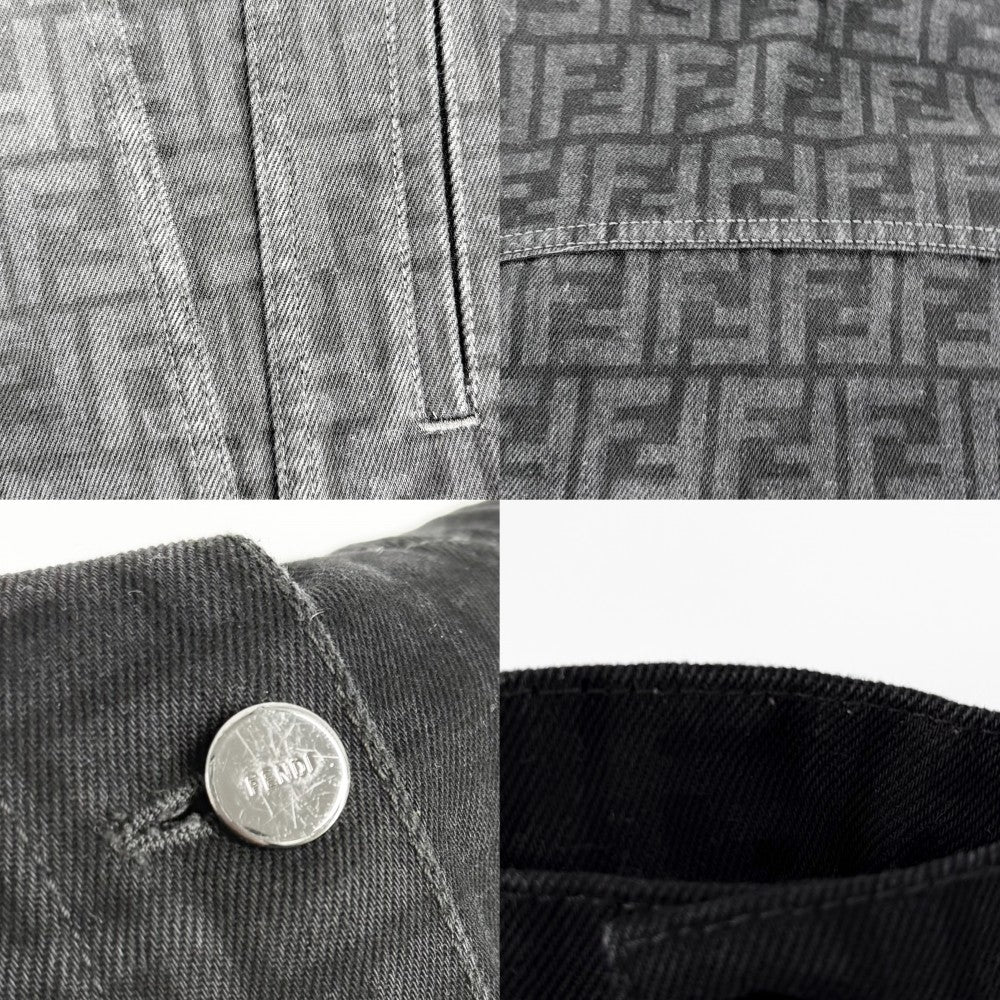 FENDI フェンディ デニムジャケット ズッカ 総柄 アウター ロゴ アパレル 服 38 ブラック 黒 シルバー金具 秋 冬 コットン レディース【中古品】