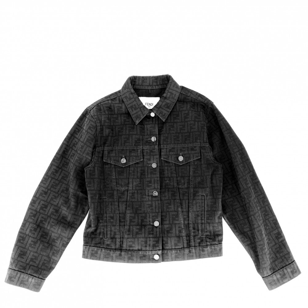 FENDI フェンディ デニムジャケット ズッカ 総柄 アウター ロゴ アパレル 服 38 ブラック 黒 シルバー金具 秋 冬 コットン レディース【中古品】