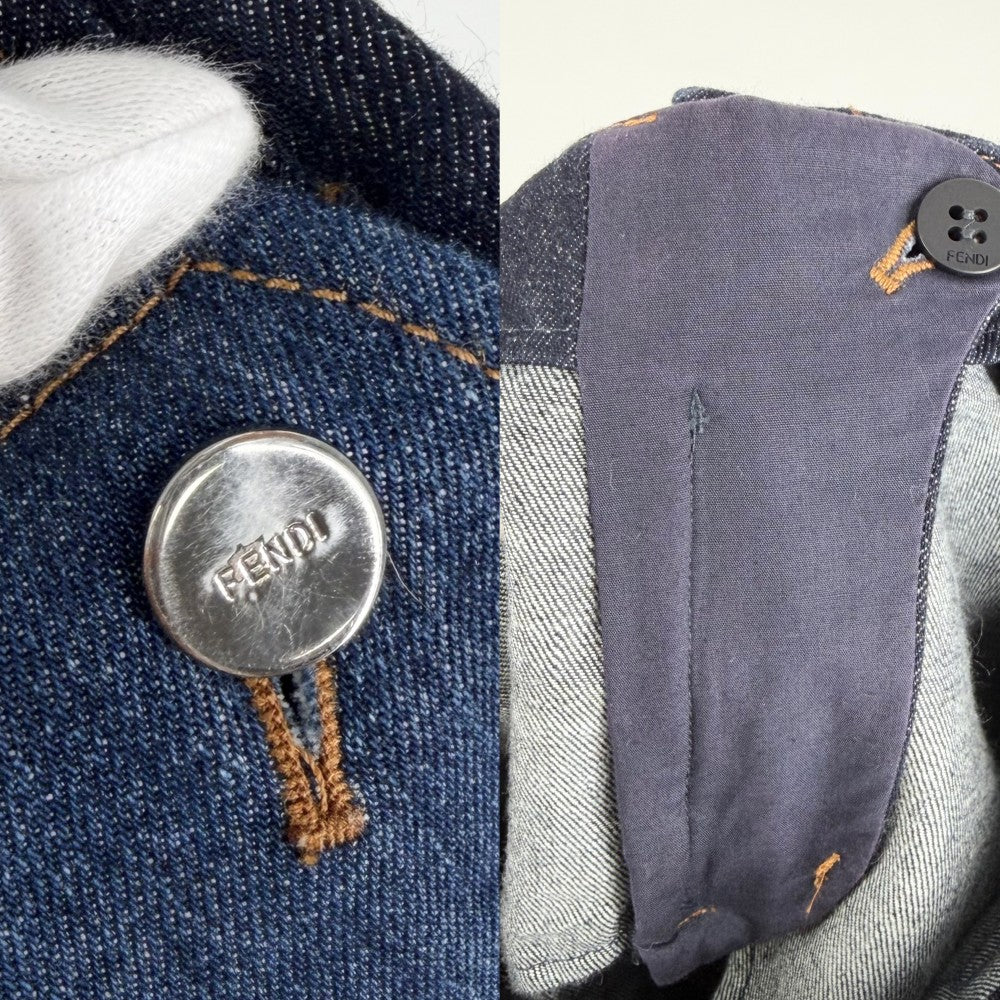 P78 美品 L フェンディ ロゴボタン デニムパンツ インディゴ レディース FENDI フェンディ ボトムス デニム キュロットパンツ ショートパンツ