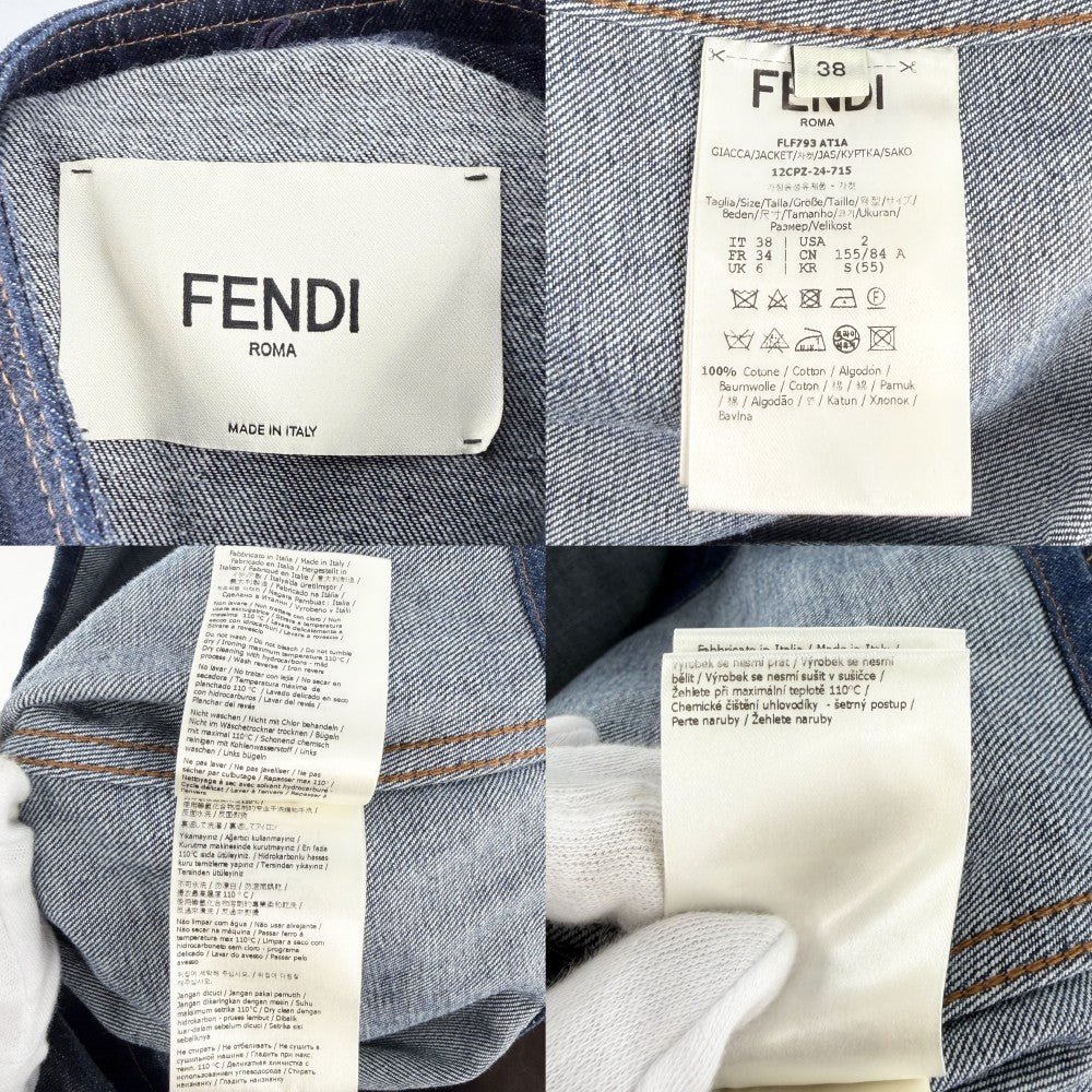 FENDI フェンディ デニムジャケット スタンドカラー アウター ショートジャケット アパレル 服 38 インディゴ ガンメタル金具 春 秋 コットン レディース【中古品】