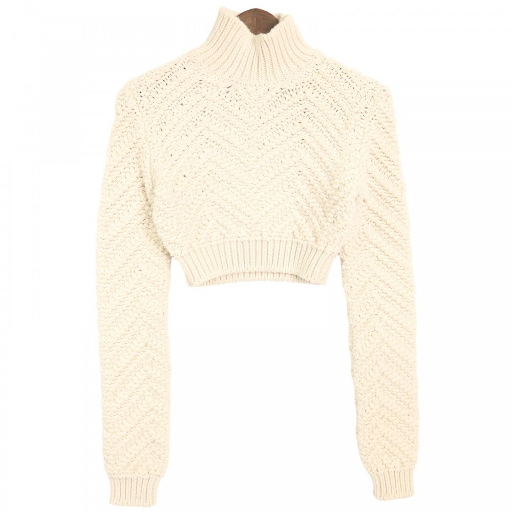 FENDI フェンディ ニット FFロゴ クロップドセーター セーター 長袖 服 トップス アパレル 40 FZX719 ホワイト 白 ゴールド金具 秋 冬 ウール レディース【中古品】