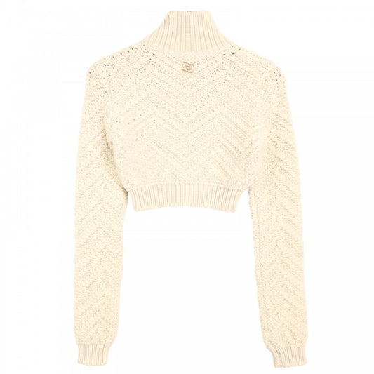 FENDI フェンディ ニット FFロゴ クロップドセーター セーター 長袖 服 トップス アパレル 40 FZX719 ホワイト 白 ゴールド金具 秋 冬 ウール レディース【中古品】