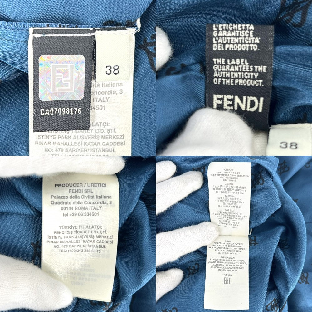 【開店SALE】 FENDI フェンディ ワンピース プリーツ 長袖 ロングワンピース アパレル 服 36 ブルー系 春 秋 ナイロン レディース【中古品】