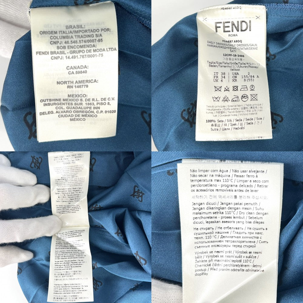 【開店SALE】 FENDI フェンディ ワンピース プリーツ 長袖 ロングワンピース アパレル 服 36 ブルー系 春 秋 ナイロン レディース【中古品】