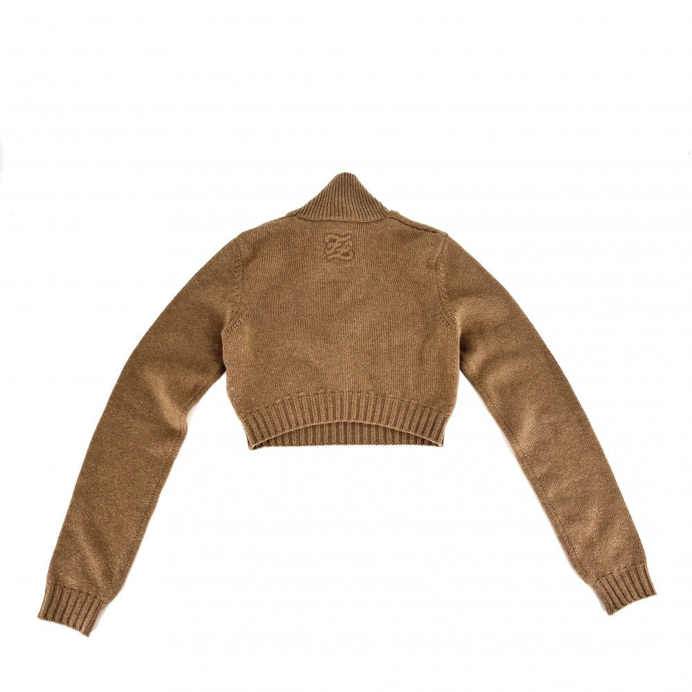 【開店SALE】 FENDI フェンディ セットアップ スカート タートルネック ニット ショート丈トップス アパレル 服 38 ブラウン 茶 秋 冬 カシミヤ レディース【中古品】