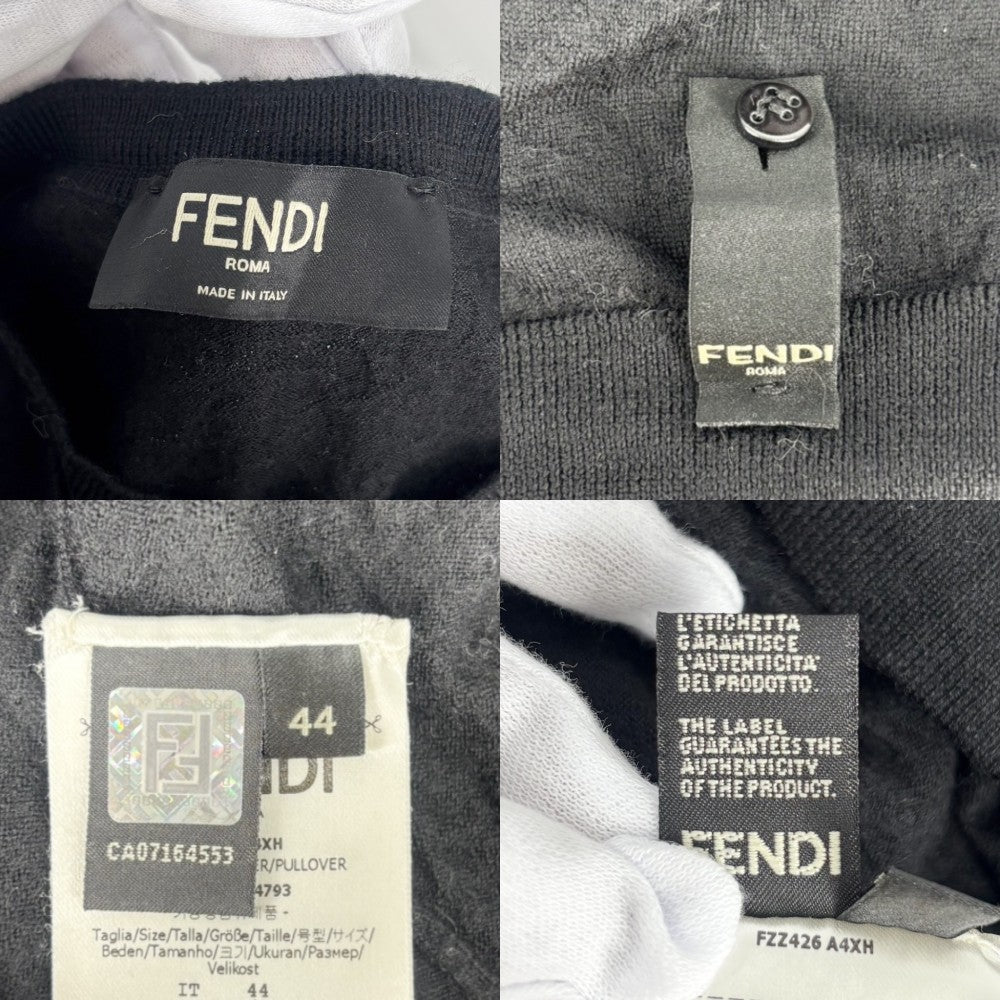 【開店SALE】 FENDI フェンディ ニット ロゴ セーター 長袖 ズッカ 服 トップス アパレル 44 FZZ426 ブラック 黒 ブラウン 茶 秋 冬 ウール メンズ【中古品】