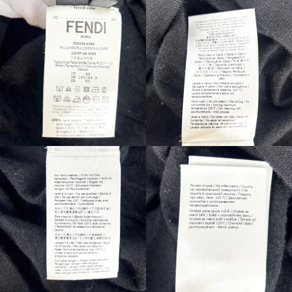 【開店SALE】 FENDI フェンディ ニット ロゴ セーター 長袖 ズッカ 服 トップス アパレル 44 FZZ426 ブラック 黒 ブラウン 茶 秋 冬 ウール メンズ【中古品】