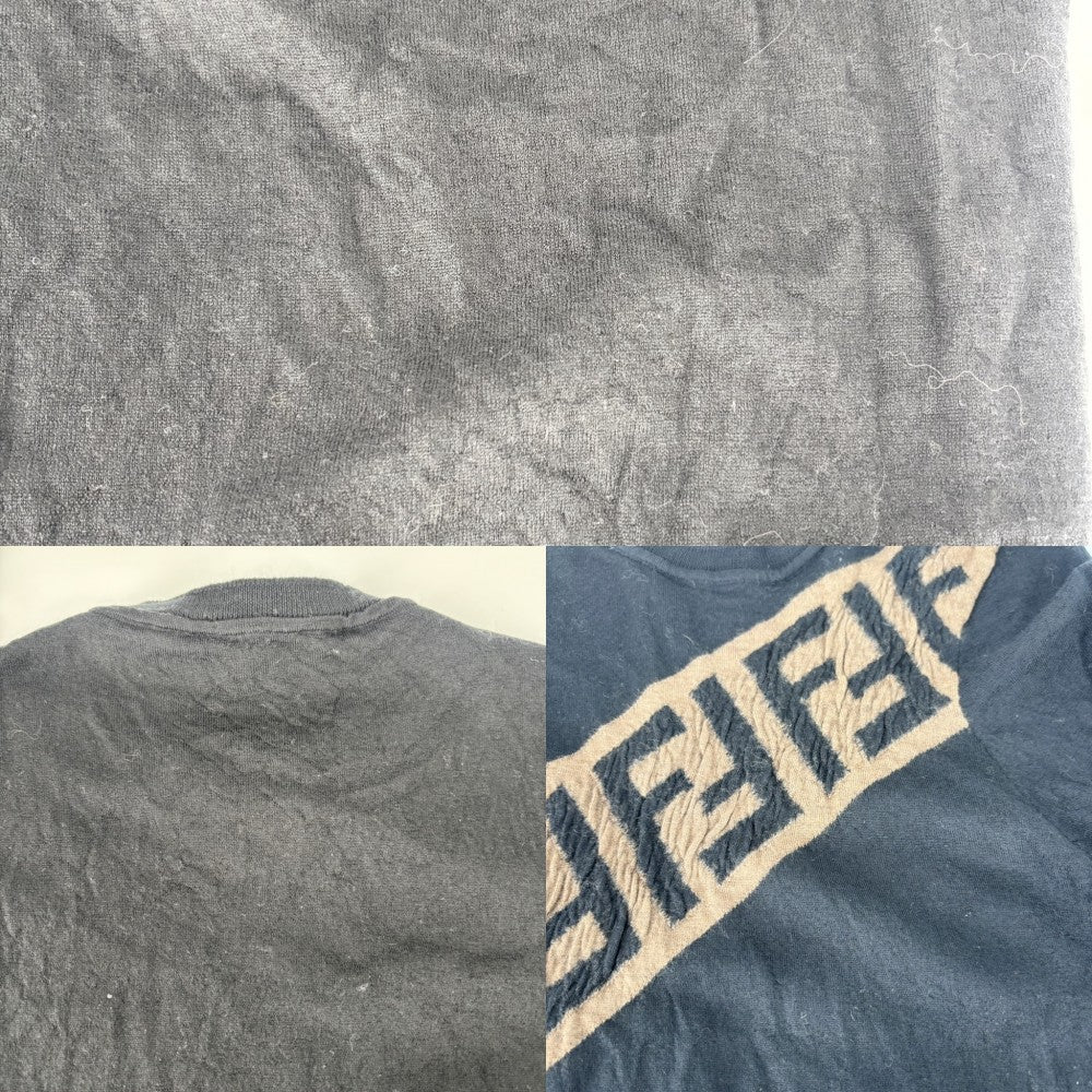 【開店SALE】 FENDI フェンディ ニット ロゴ セーター 長袖 ズッカ 服 トップス アパレル 44 FZZ426 ブラック 黒 ブラウン 茶 秋 冬 ウール メンズ【中古品】