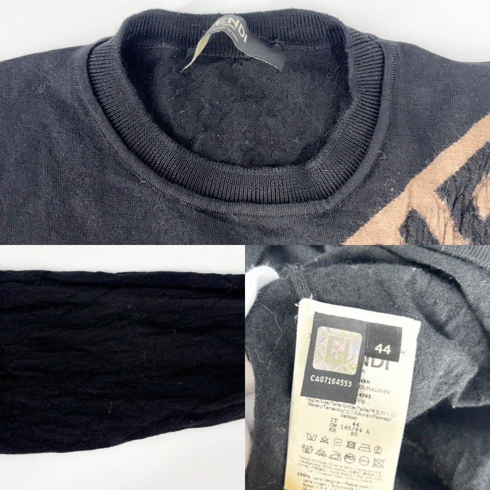 【開店SALE】 FENDI フェンディ ニット ロゴ セーター 長袖 ズッカ 服 トップス アパレル 44 FZZ426 ブラック 黒 ブラウン 茶 秋 冬 ウール メンズ【中古品】