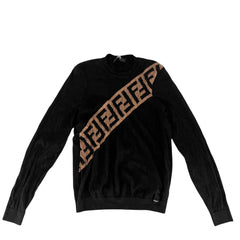 【開店SALE】 FENDI フェンディ ニット ロゴ セーター 長袖 ズッカ 服 トップス アパレル 44 FZZ426 ブラック 黒 ブラウン 茶 秋 冬 ウール メンズ【中古品】
