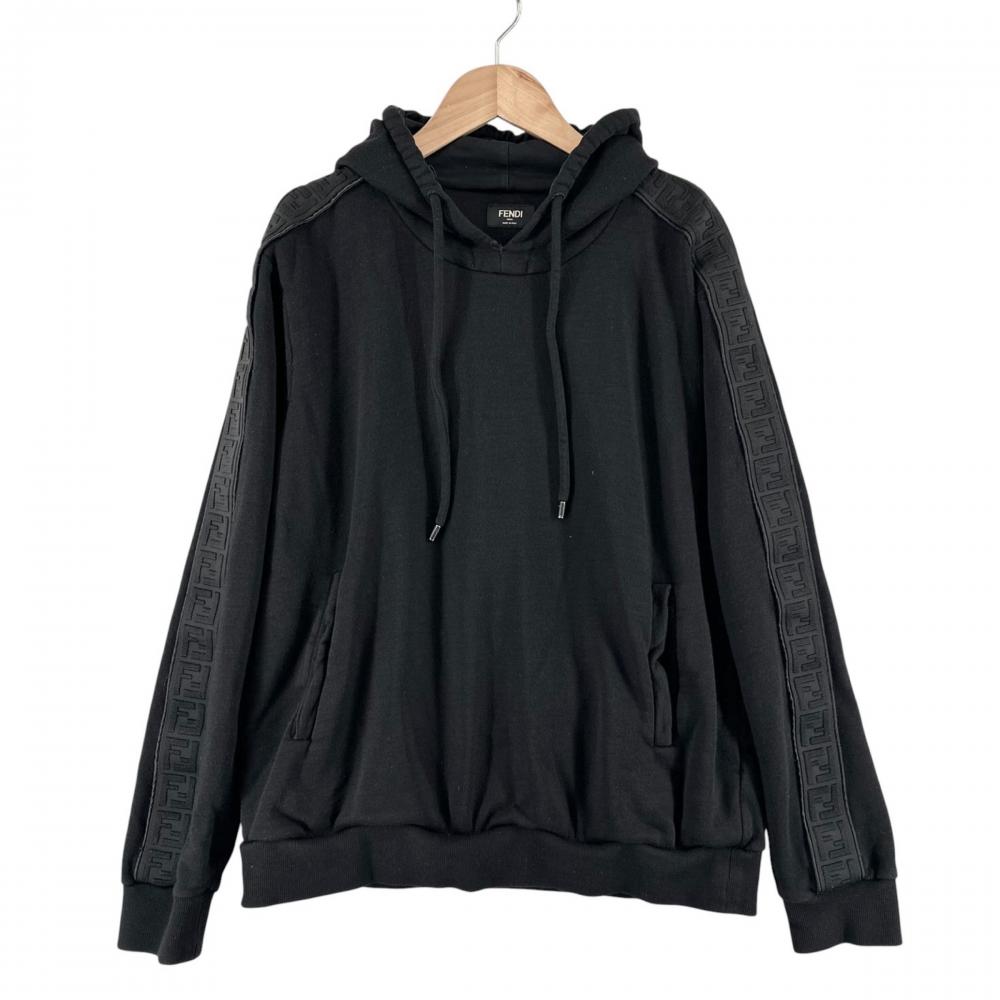 FENDI フェンディ パーカー ズッカ サイドライン プルオーバー M FY0981 A2F1 ブラック 黒 コットン ウール シルク カシミヤ メンズ【中古品】
