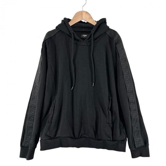 FENDI フェンディ パーカー ズッカ サイドライン プルオーバー M FY0981 A2F1 ブラック 黒 コットン ウール シルク カシミヤ メンズ【中古品】