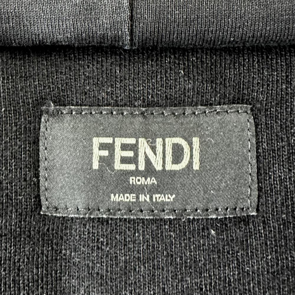FENDI フェンディ パーカー ズッカ サイドライン プルオーバー M FY0981 A2F1 ブラック 黒 コットン ウール シルク カシミヤ メンズ【中古品】