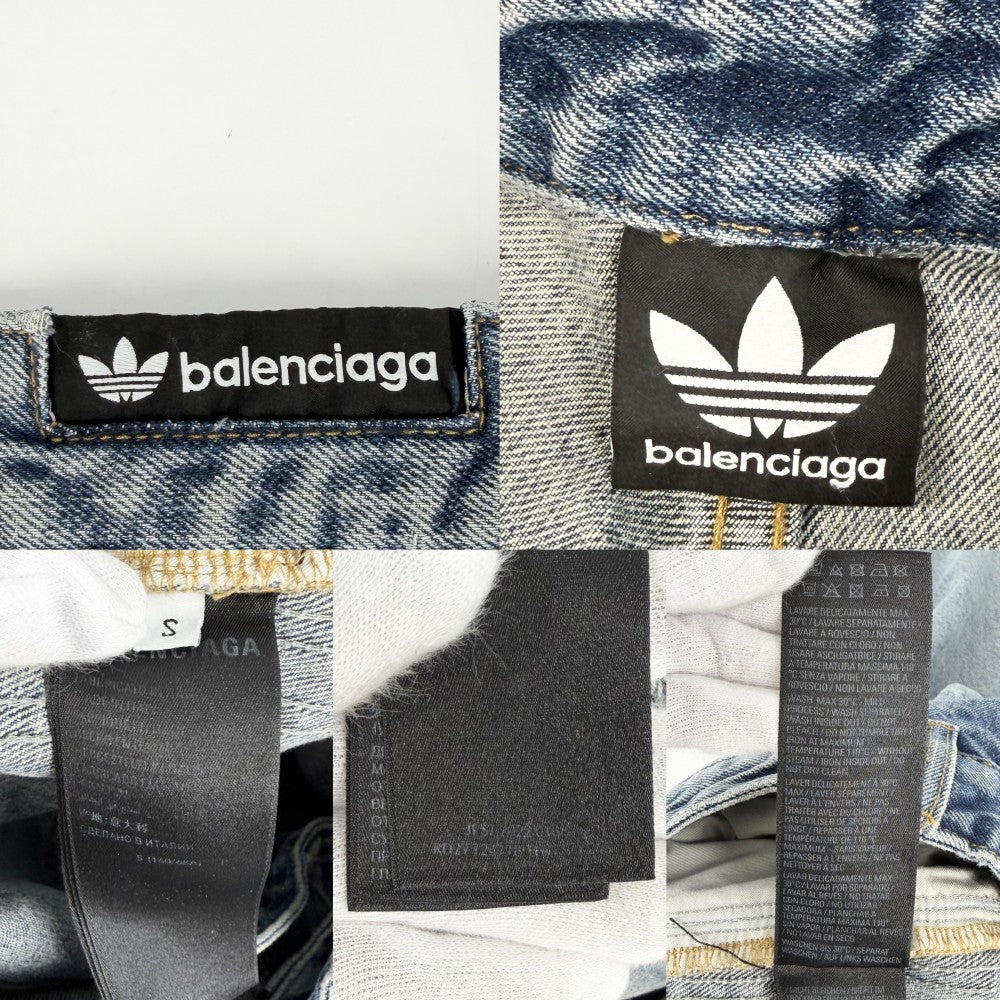 BALENCIAGA バレンシアガ デニムパンツ アディダスコラボ サイドラインバギーパンツ ボトムス ストレートパンツ adidas 服 S 724778 インディゴ シルバー金具 オールシーズン コットン メンズ【中古品】