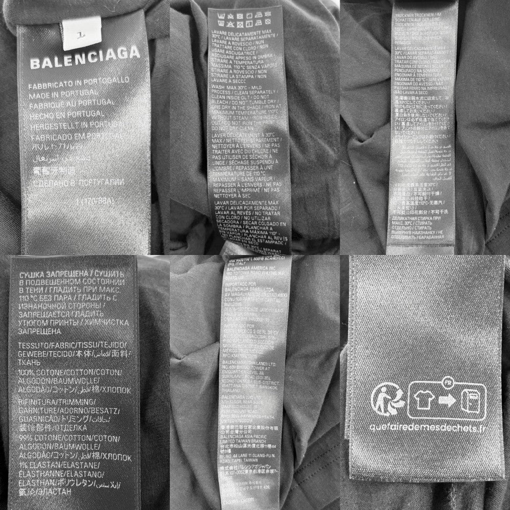 BALENCIAGA バレンシアガ 半袖Ｔシャツ ロゴプリント クルーネックTシャツ アパレル トップス 服 インサイドアウト L ブラック 黒 コットン メンズ【中古品】